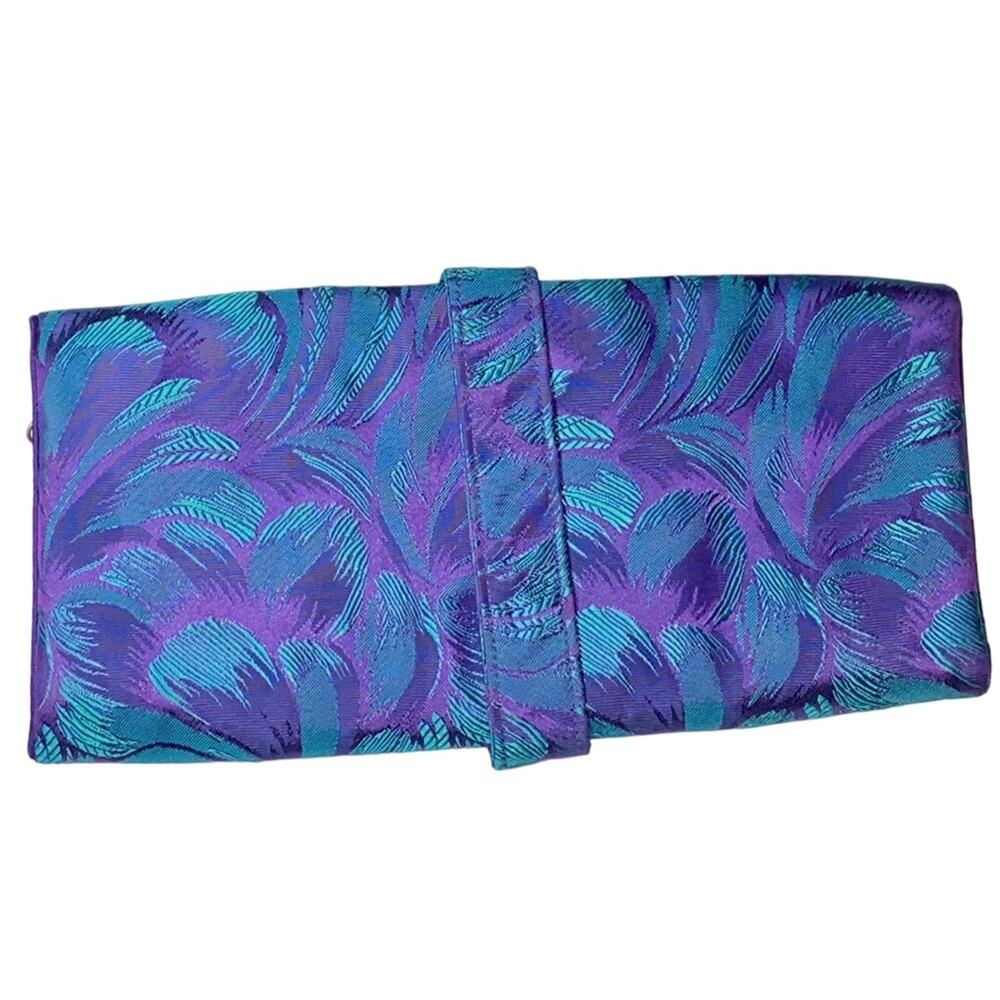 VTG Christian Dior Purple Teal Makeup Jewelry Travel Roll Clutch Bag Case - Picture 5 of 11